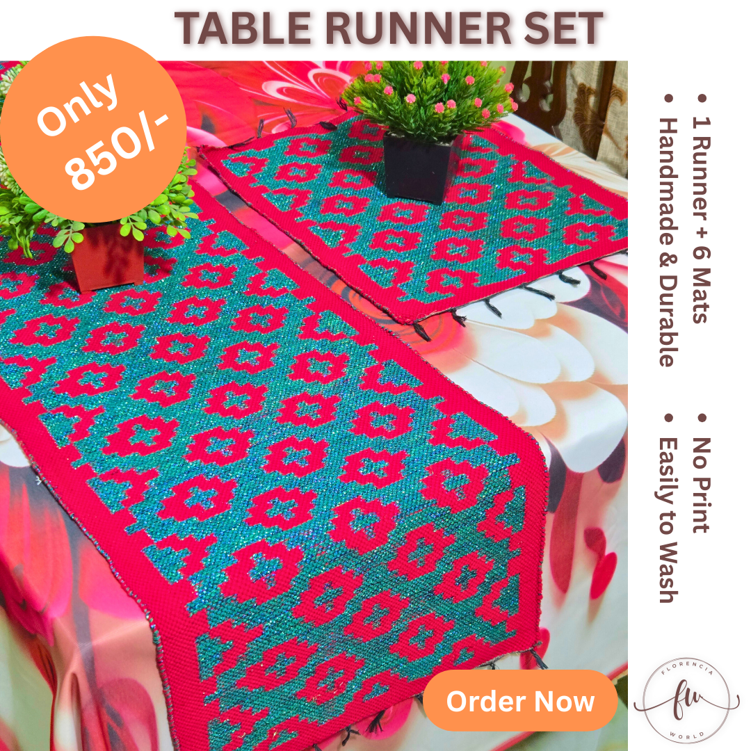 Handmade Cotton & Jori Thread Table Runner Set - Design B