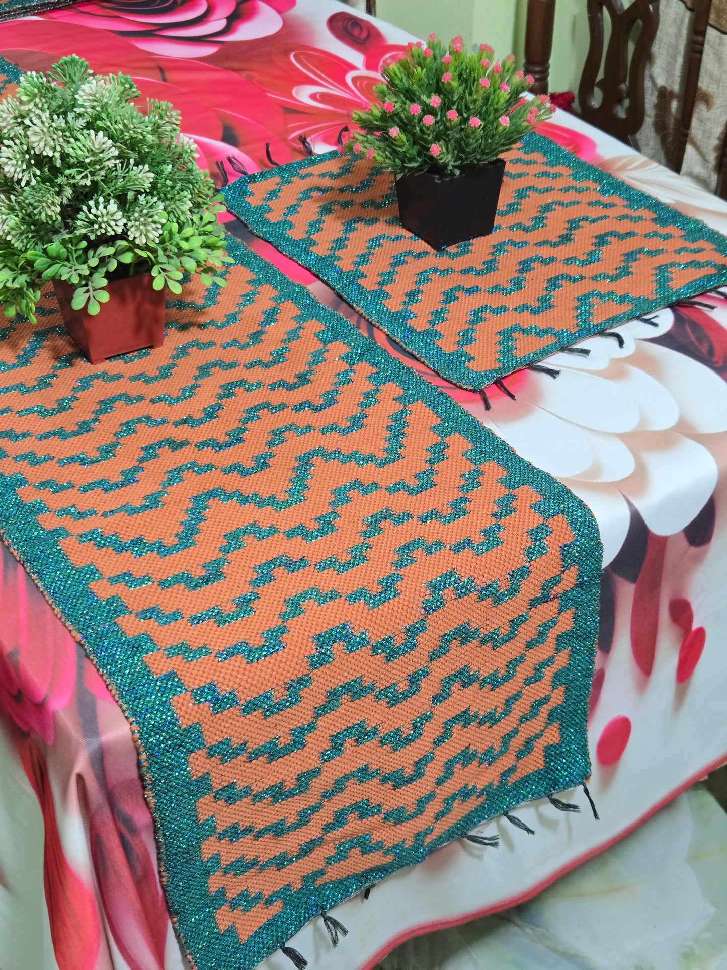 Handmade Cotton & Jori Thread Table Runner Set