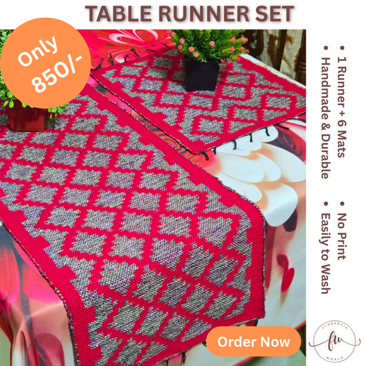 Handmade Cotton & Jori Thread Table Runner Set - Design C