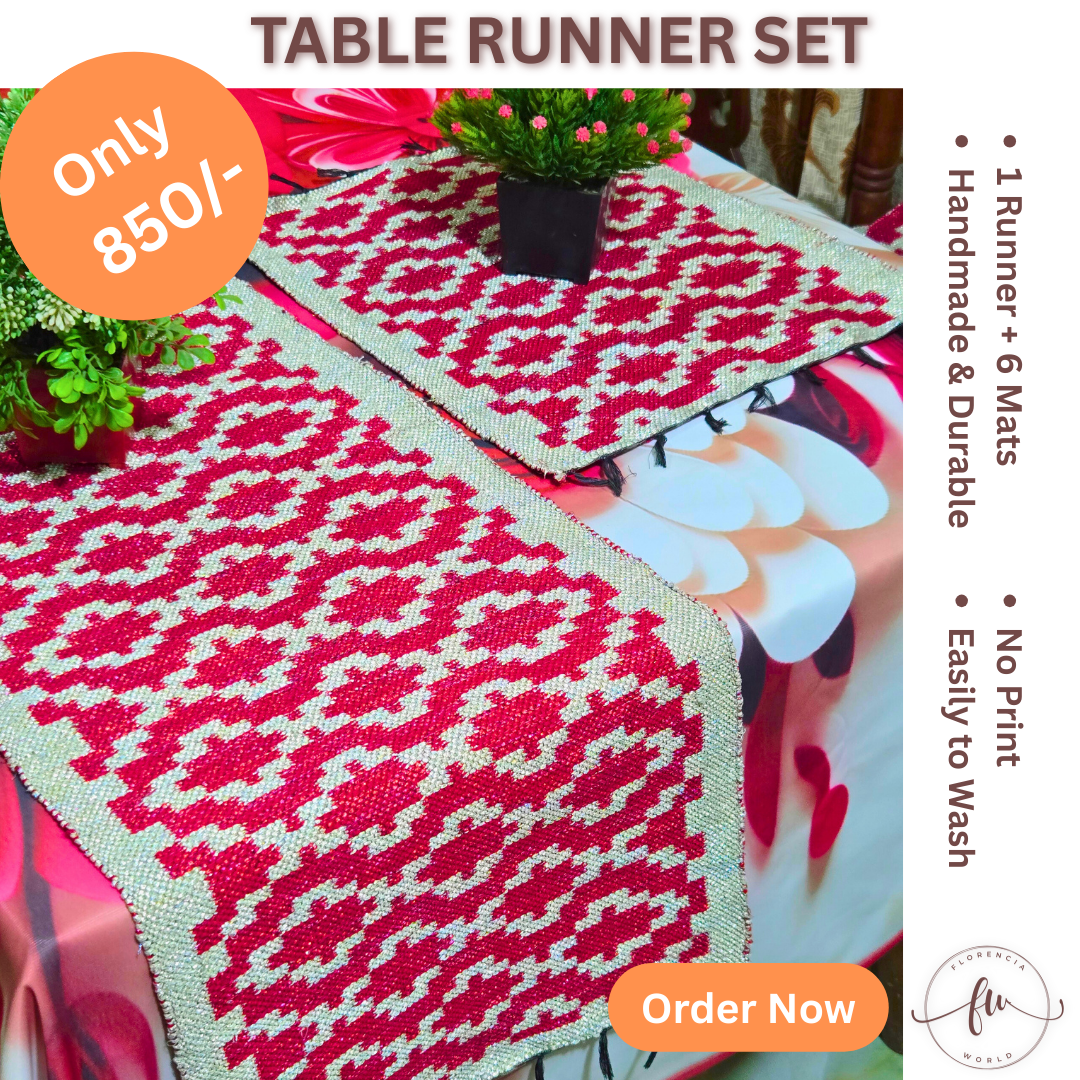Handmade Cotton & Jori Thread Table Runner Set - Design A