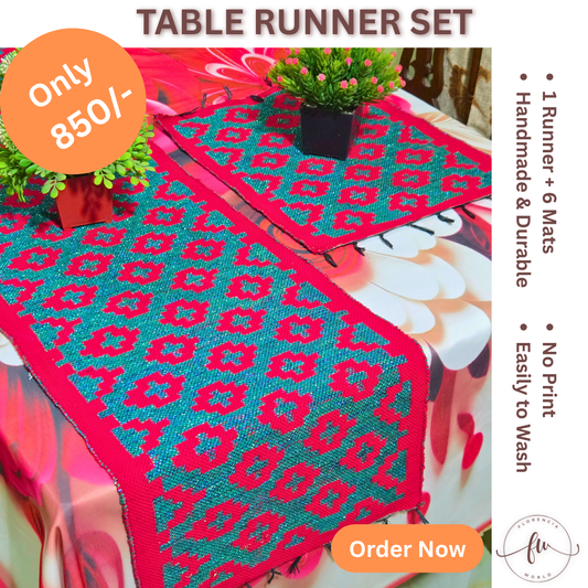 Handmade Cotton & Jori Thread Table Runner Set - Design B
