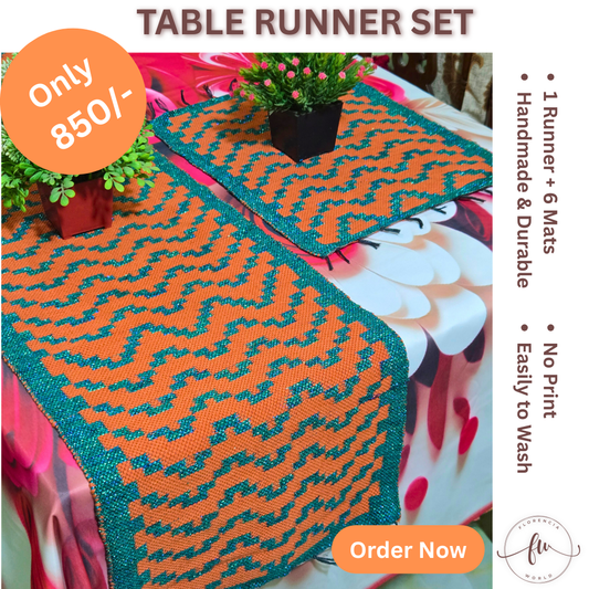 Handmade Cotton & Jori Thread Table Runner Set - Design D