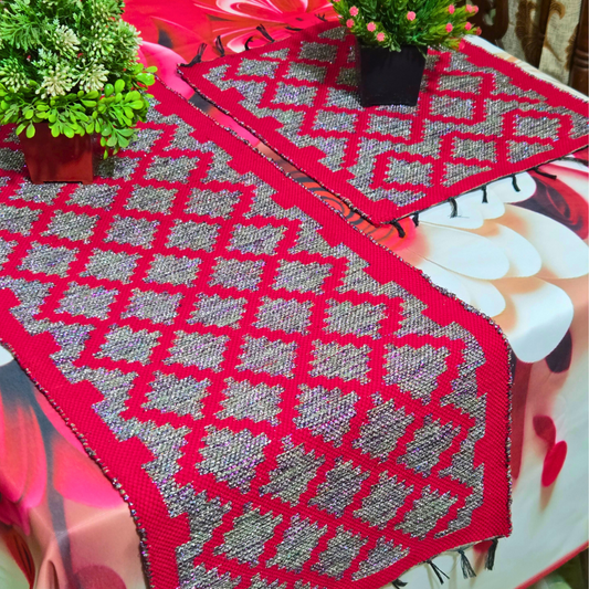 Handmade Cotton & Jori Thread Table Runner Set - Design C