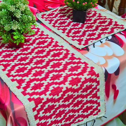 Handmade Cotton & Jori Thread Table Runner Set - Design A