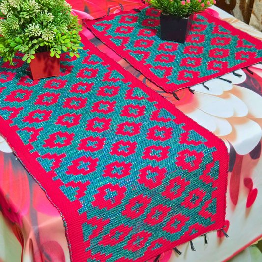 Handmade Cotton & Jori Thread Table Runner Set - Design B