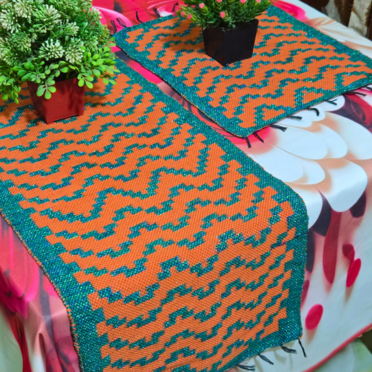 Handmade Cotton & Jori Thread Table Runner Set - Design D